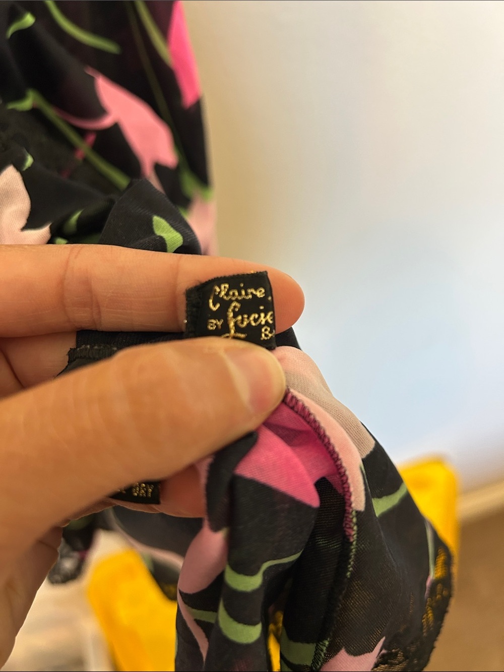 Vintage Claire Sandra Lucie Ann 60’s Black Floral Chemise with Pink Tulip Print - Picture 3 of 11